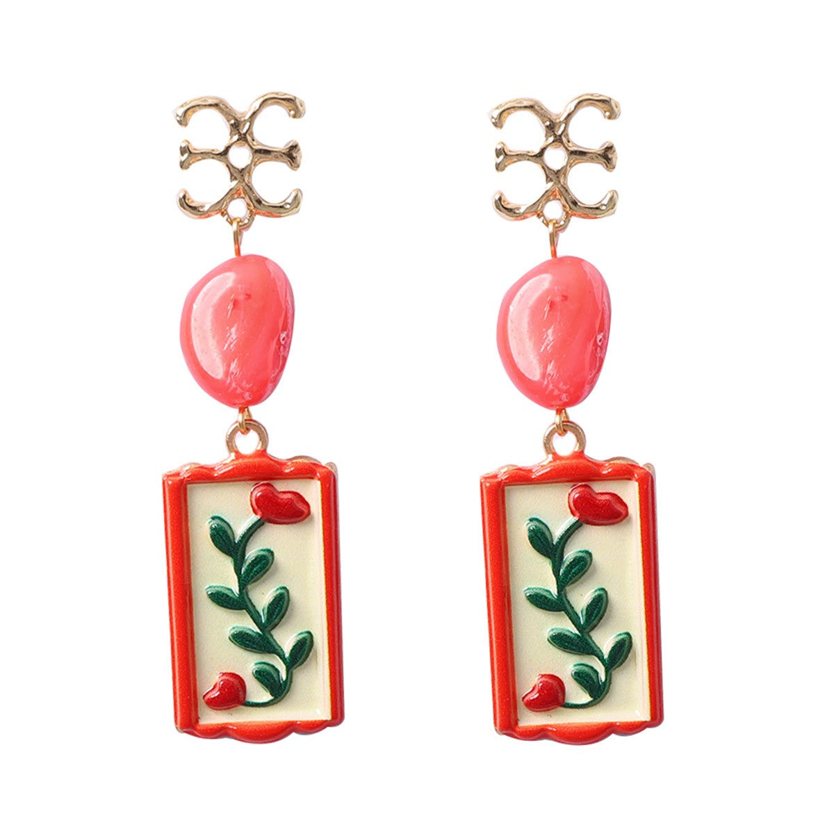 Classy Teal Enamel Flower Drop Earrings