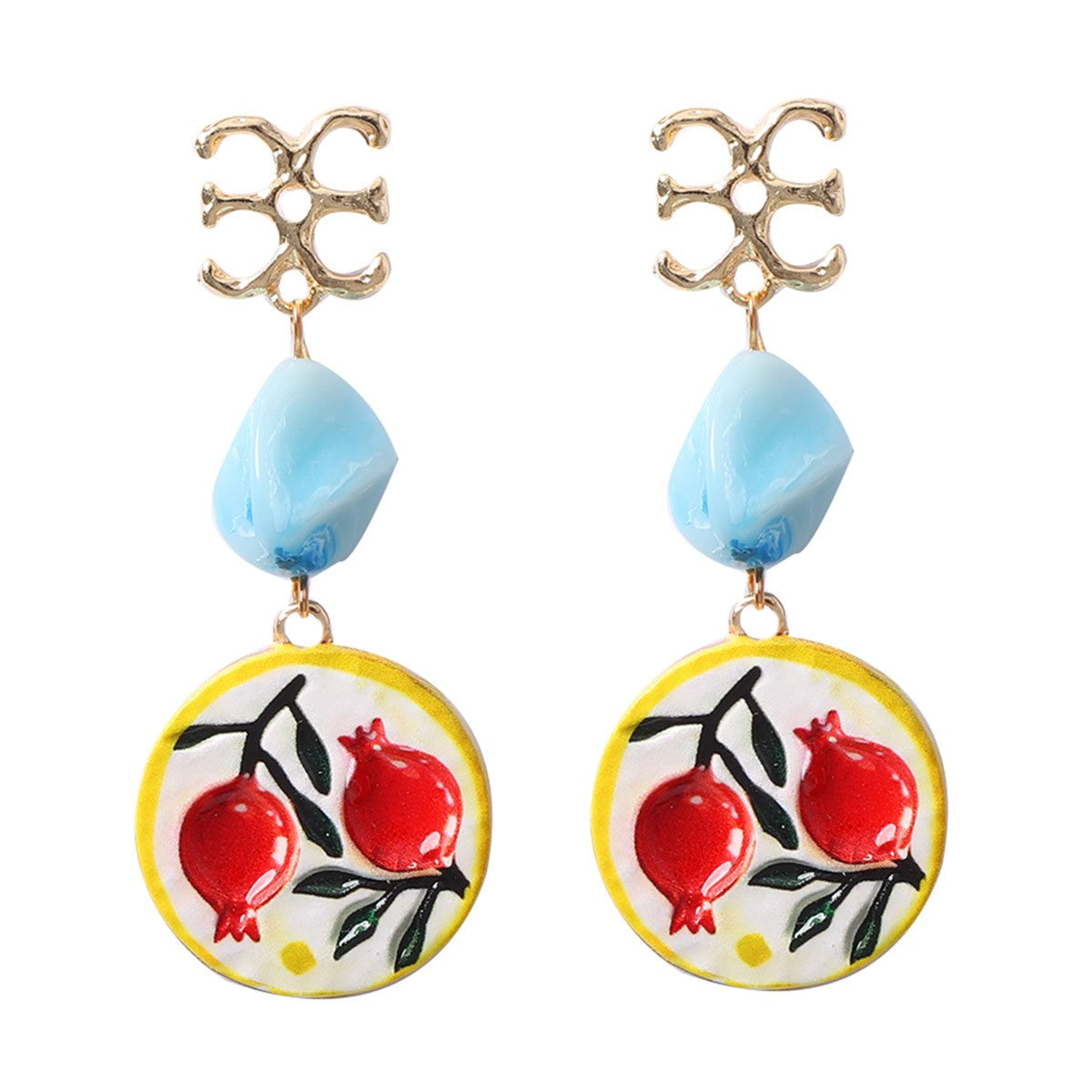 Classy Teal Enamel Flower Drop Earrings