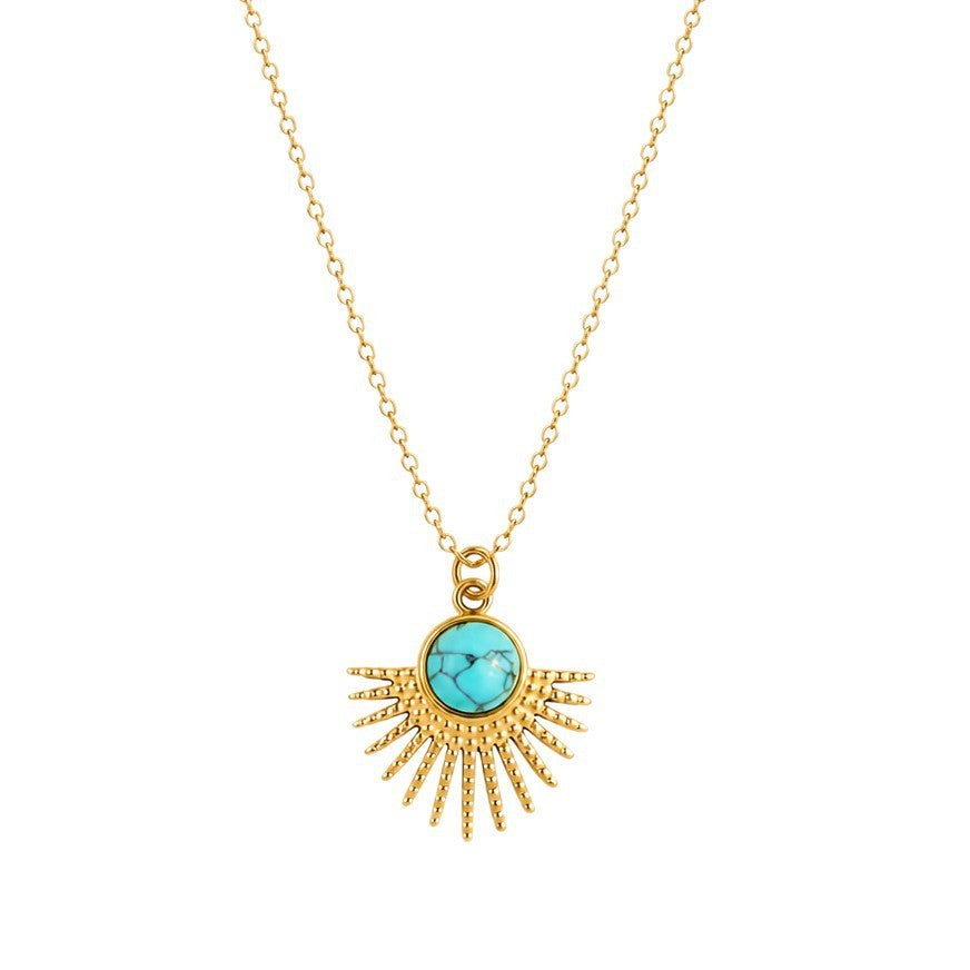 Classy Turquoise Fan Pendant Necklace