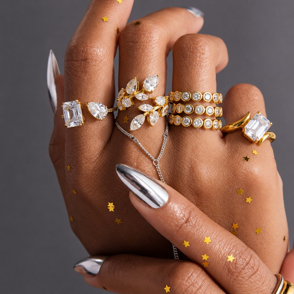 Classy Mixed Cut Cubic Zirconia Ring Set