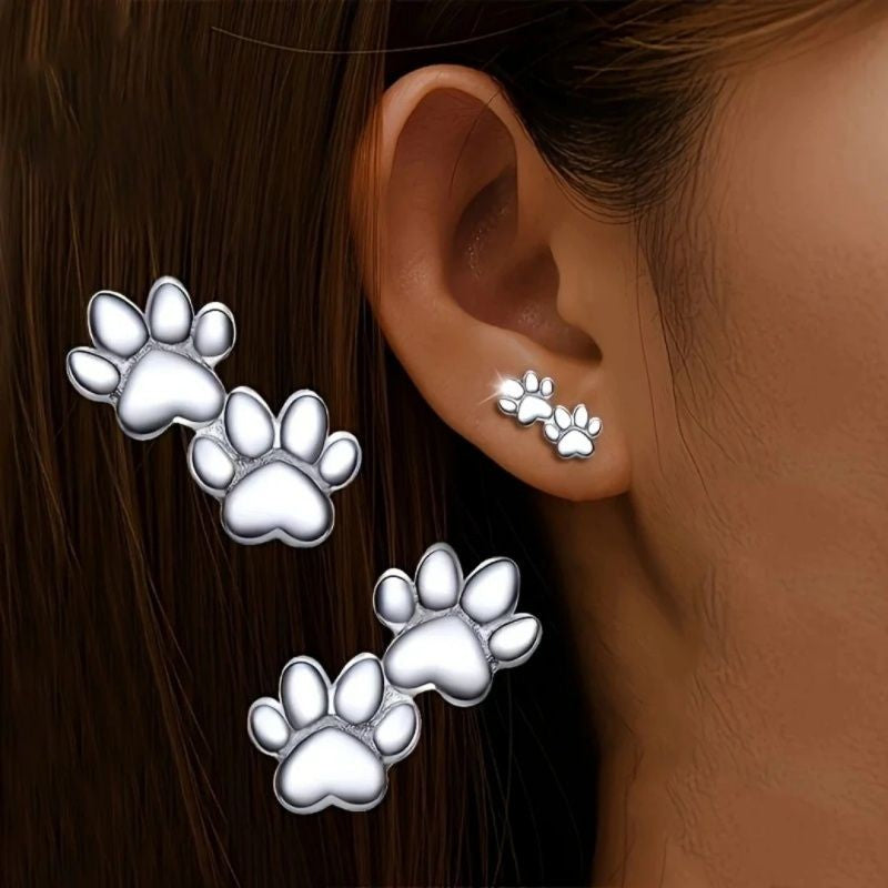 Dainty Cat Paw Ear Climber Earrings