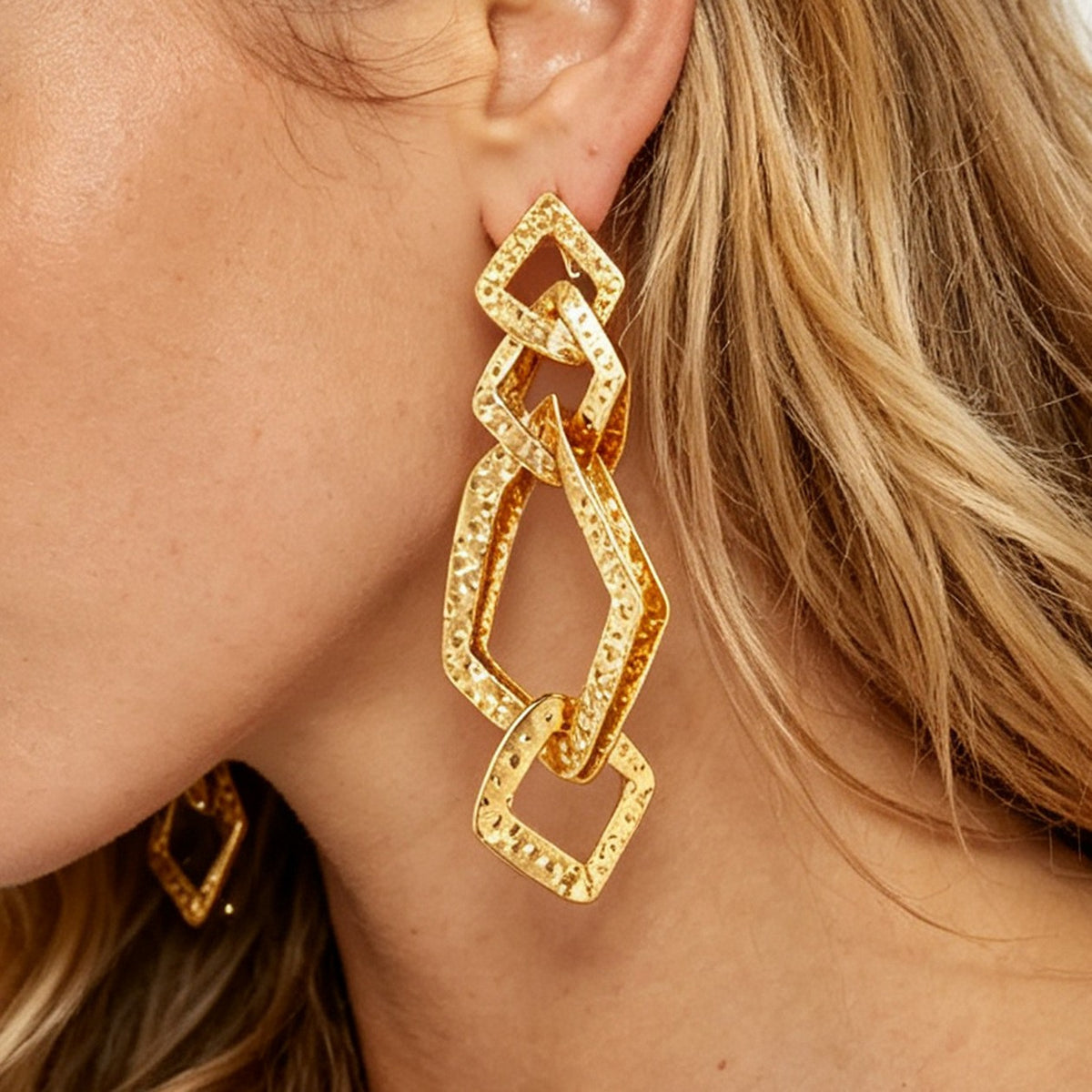 Statement Textured Geometric Link Earrings