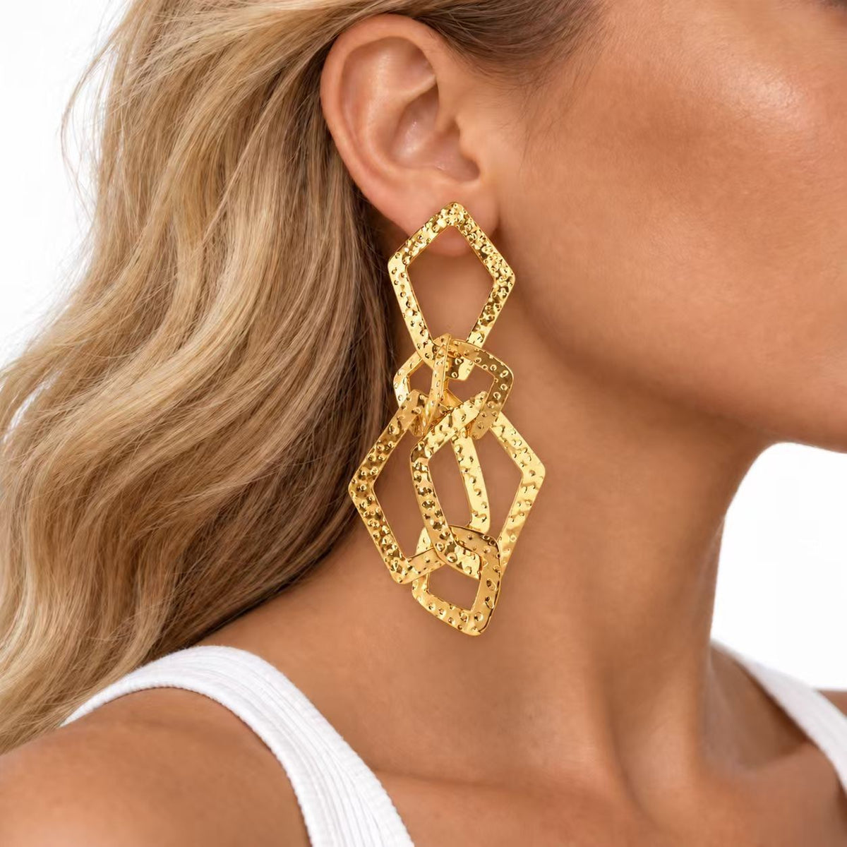 Statement Textured Geometric Link Earrings