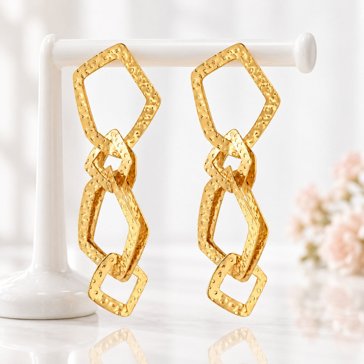 Statement Textured Geometric Link Earrings