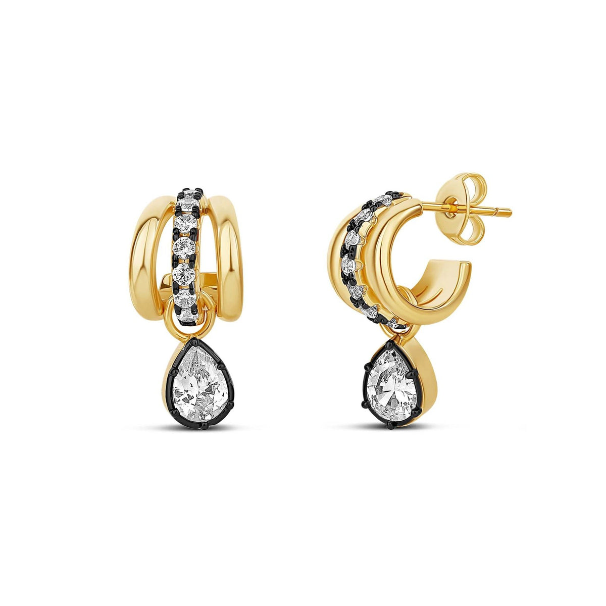 Classy Black Rim Zirconia Drop Earrings