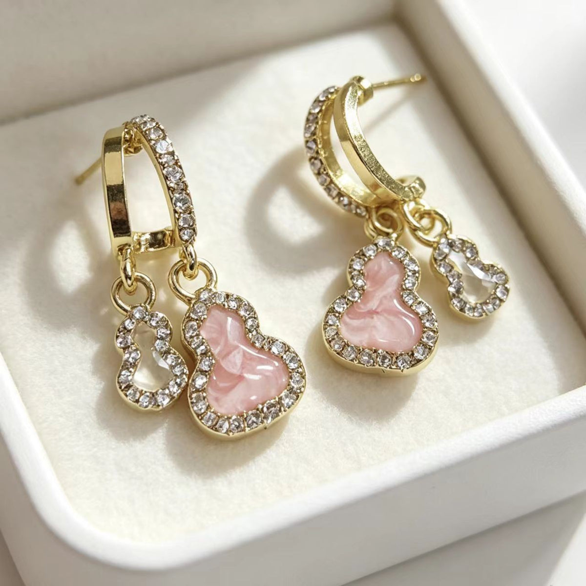 14k Romantic Pink Gourd Huggie Earrings