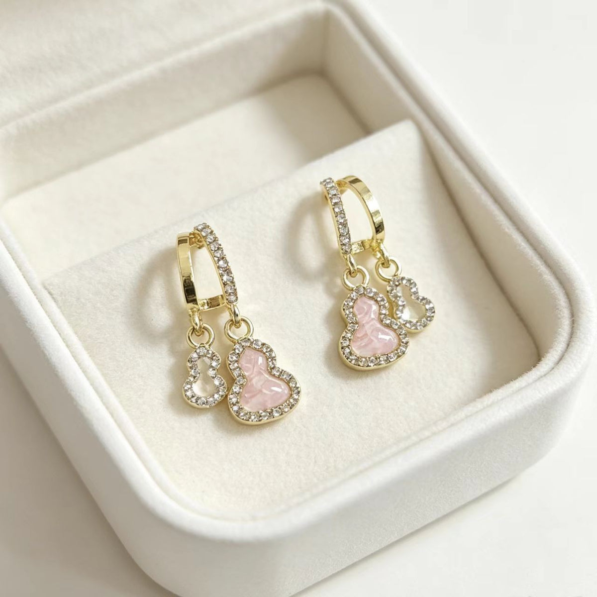 14k Romantic Pink Gourd Huggie Earrings