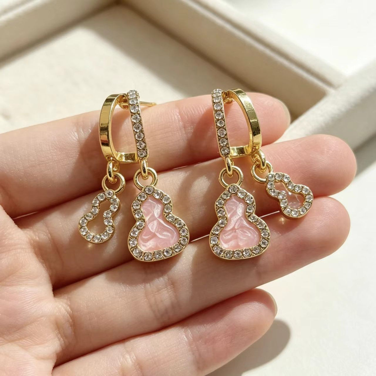 14k Romantic Pink Gourd Huggie Earrings