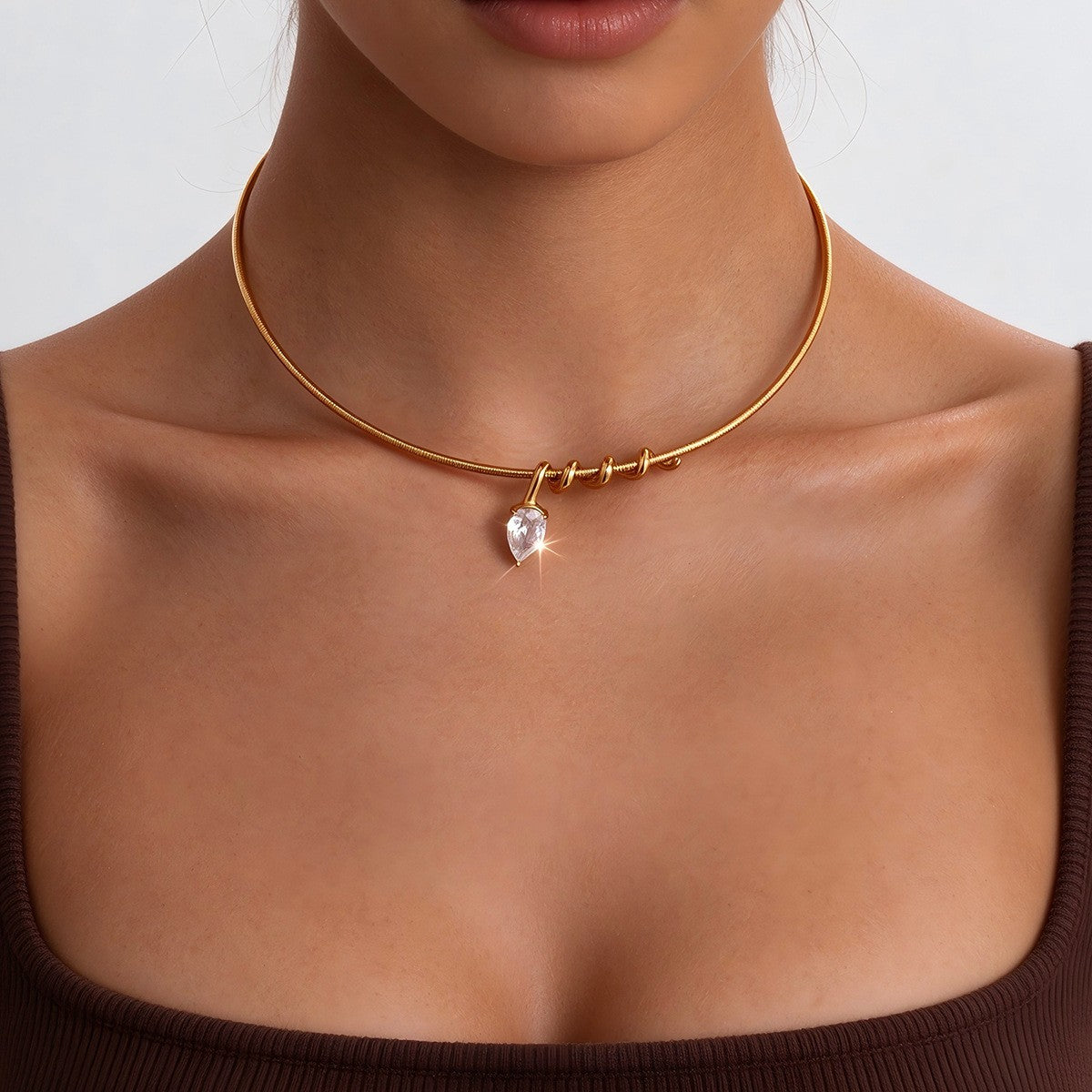 Dainty Teardrop Cubic Zirconia Wire Choker