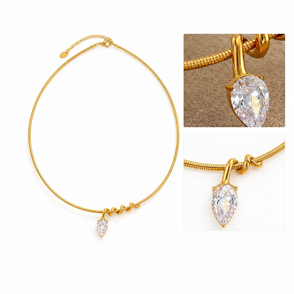 Dainty Teardrop Cubic Zirconia Wire Choker