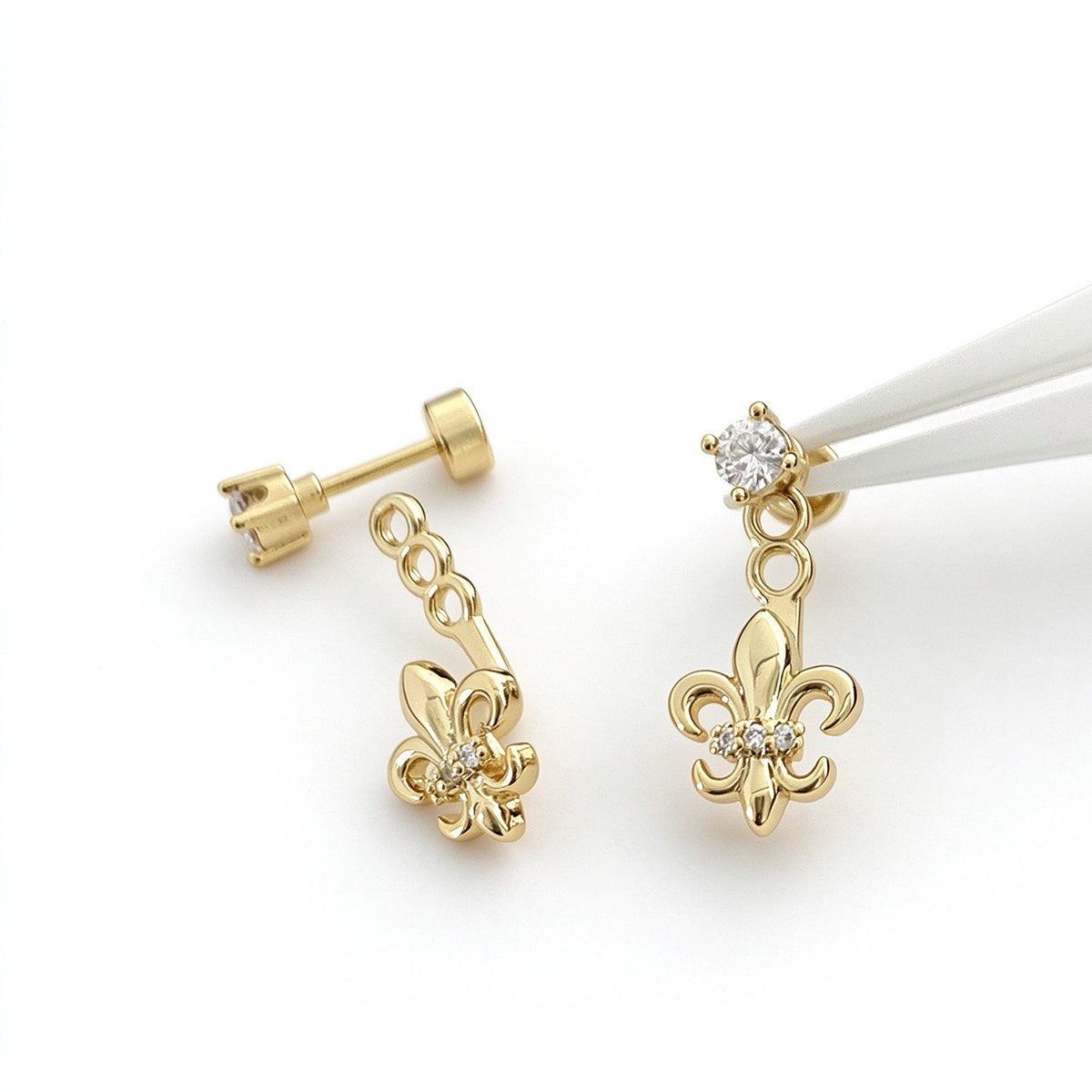Dainty Fleur-de-lis Ear Jacket Earrings