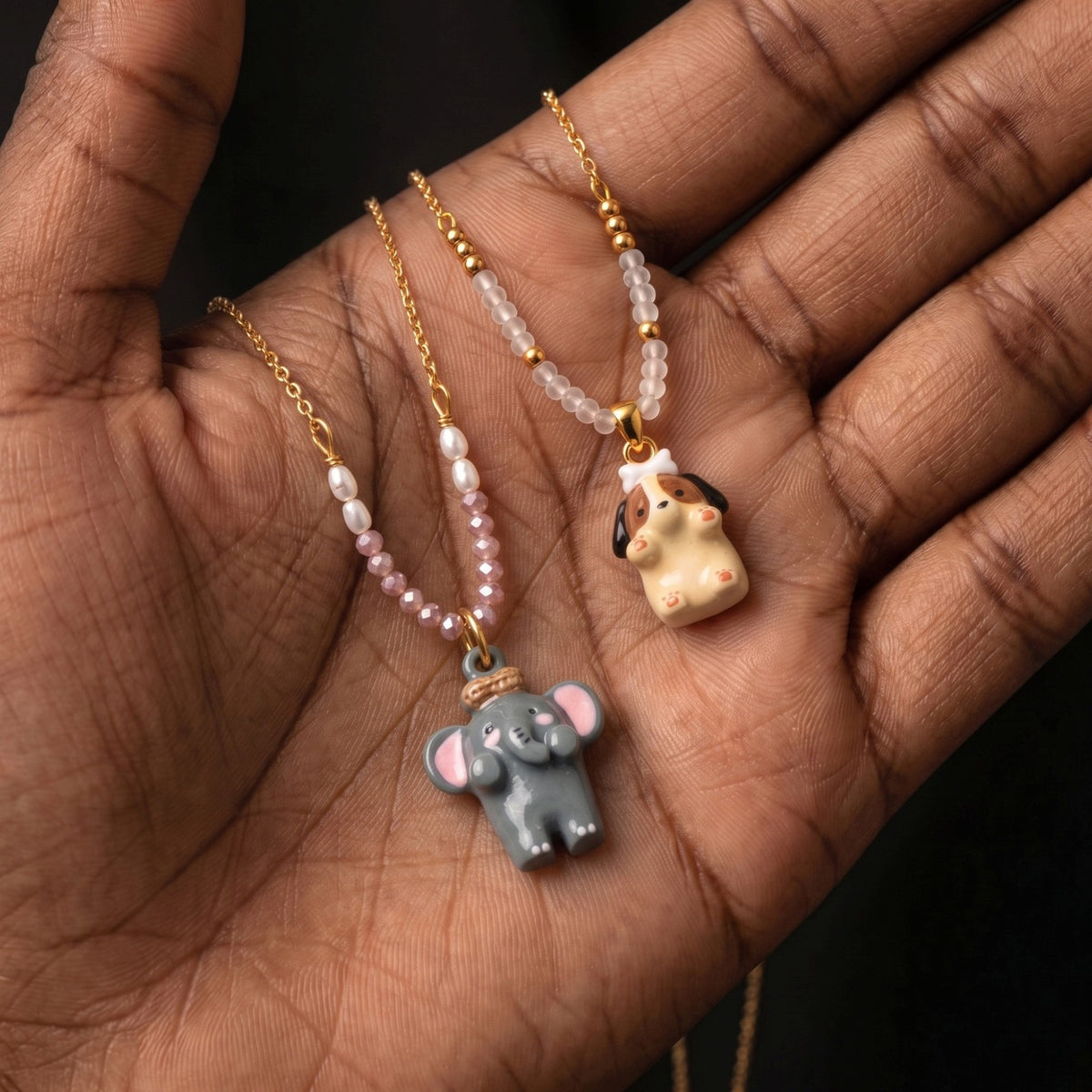 Dainty Layered Penguin & Pig Beaded Necklace