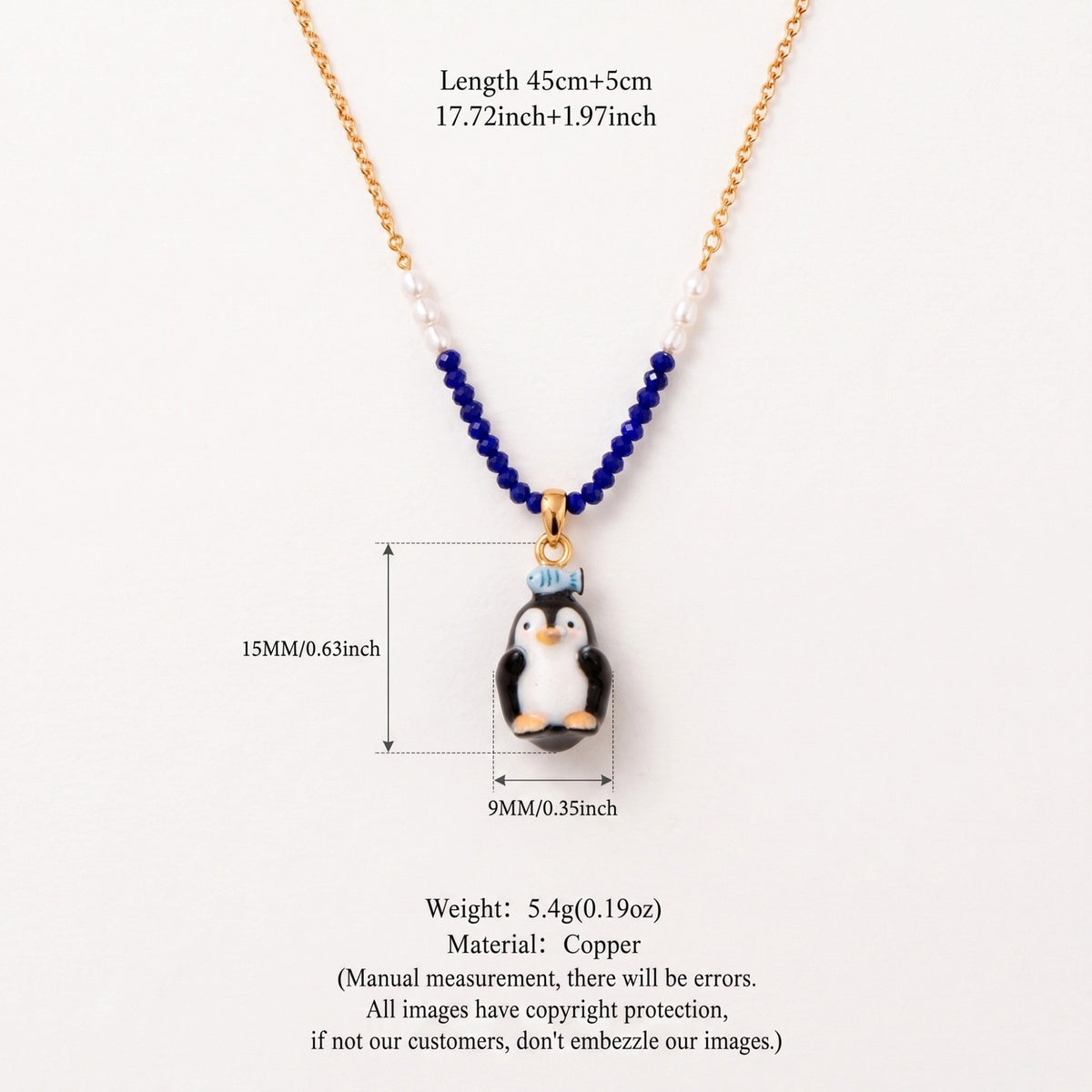 Dainty Layered Penguin & Pig Beaded Necklace