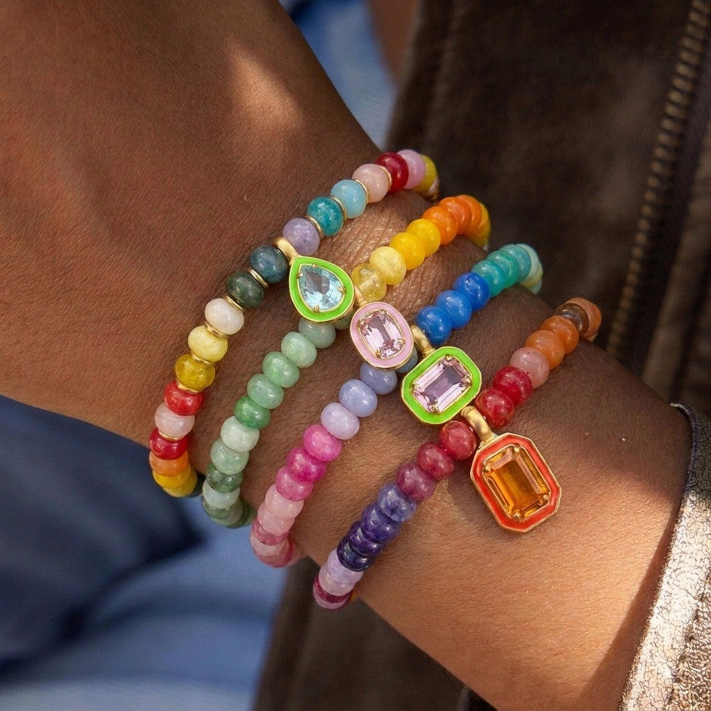 Boho Rainbow Beaded Geometric Charm Bracelet