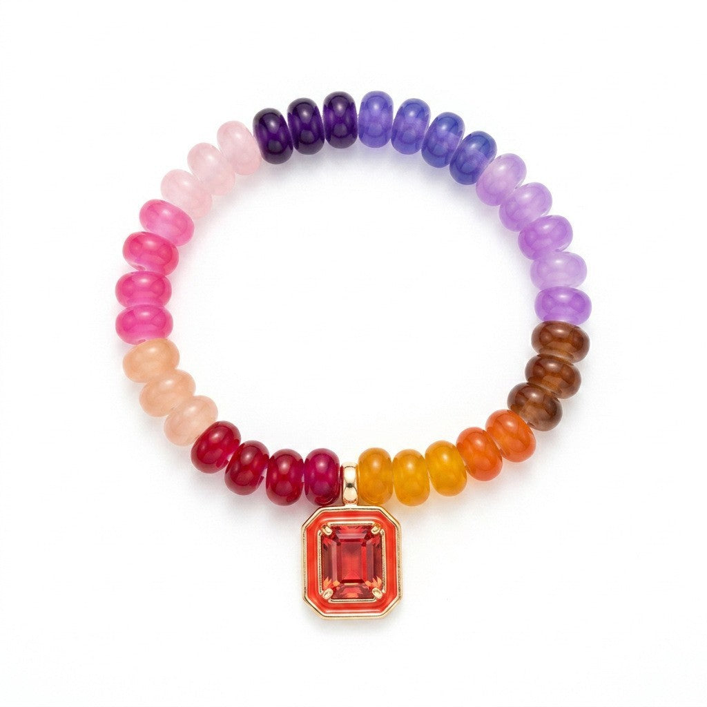 Boho Rainbow Beaded Geometric Charm Bracelet