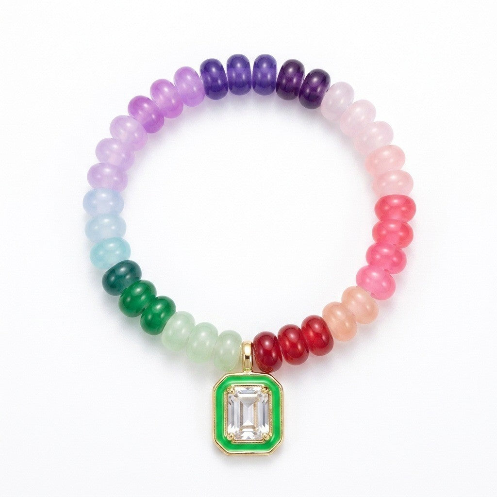 Boho Rainbow Beaded Geometric Charm Bracelet