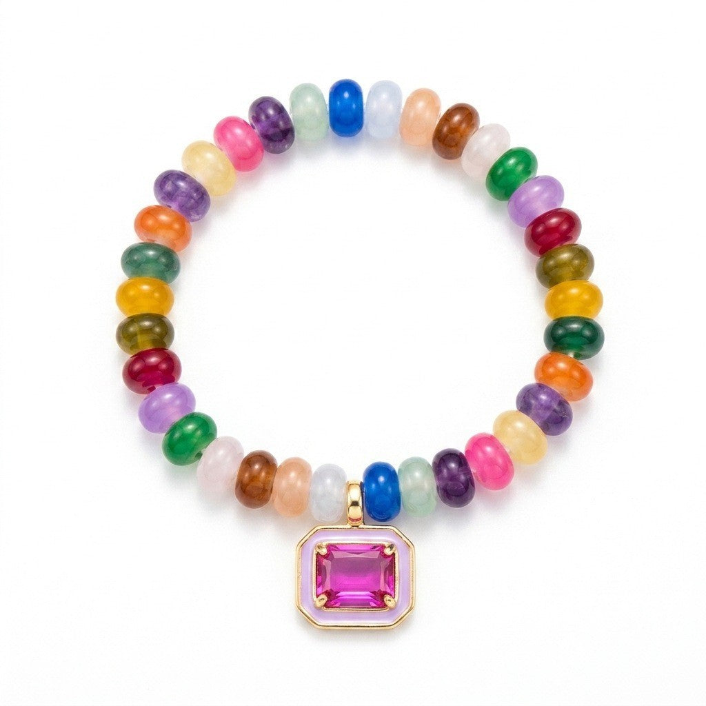 Boho Rainbow Beaded Geometric Charm Bracelet