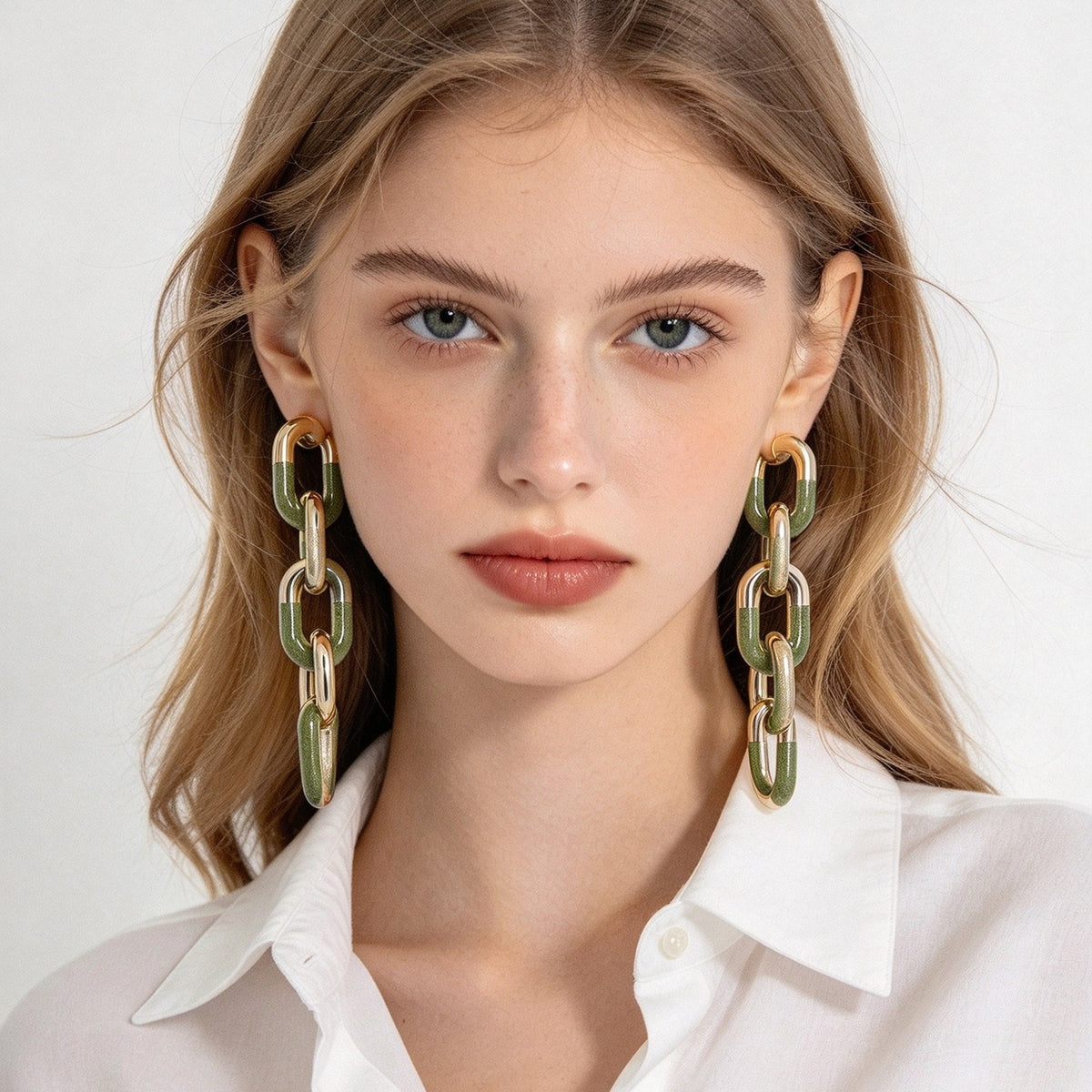 Classy Vintage Green Link Drop Earrings