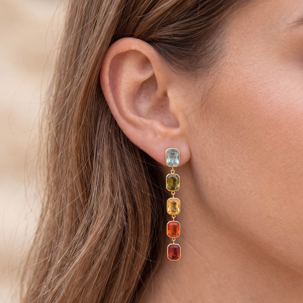 18k Classy Multicolor Rectangle Drop Earrings
