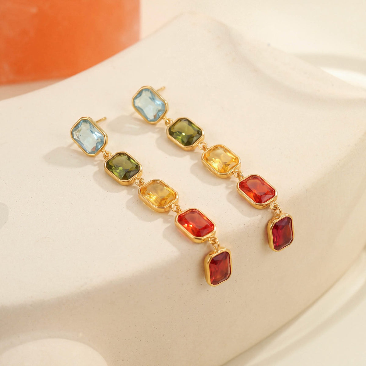 18k Classy Multicolor Rectangle Drop Earrings