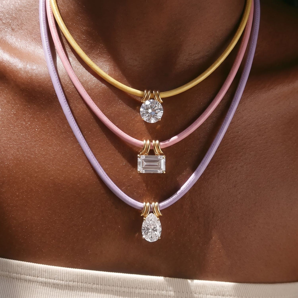 Classy Mixed Cut Zirconia Cord Necklace Set