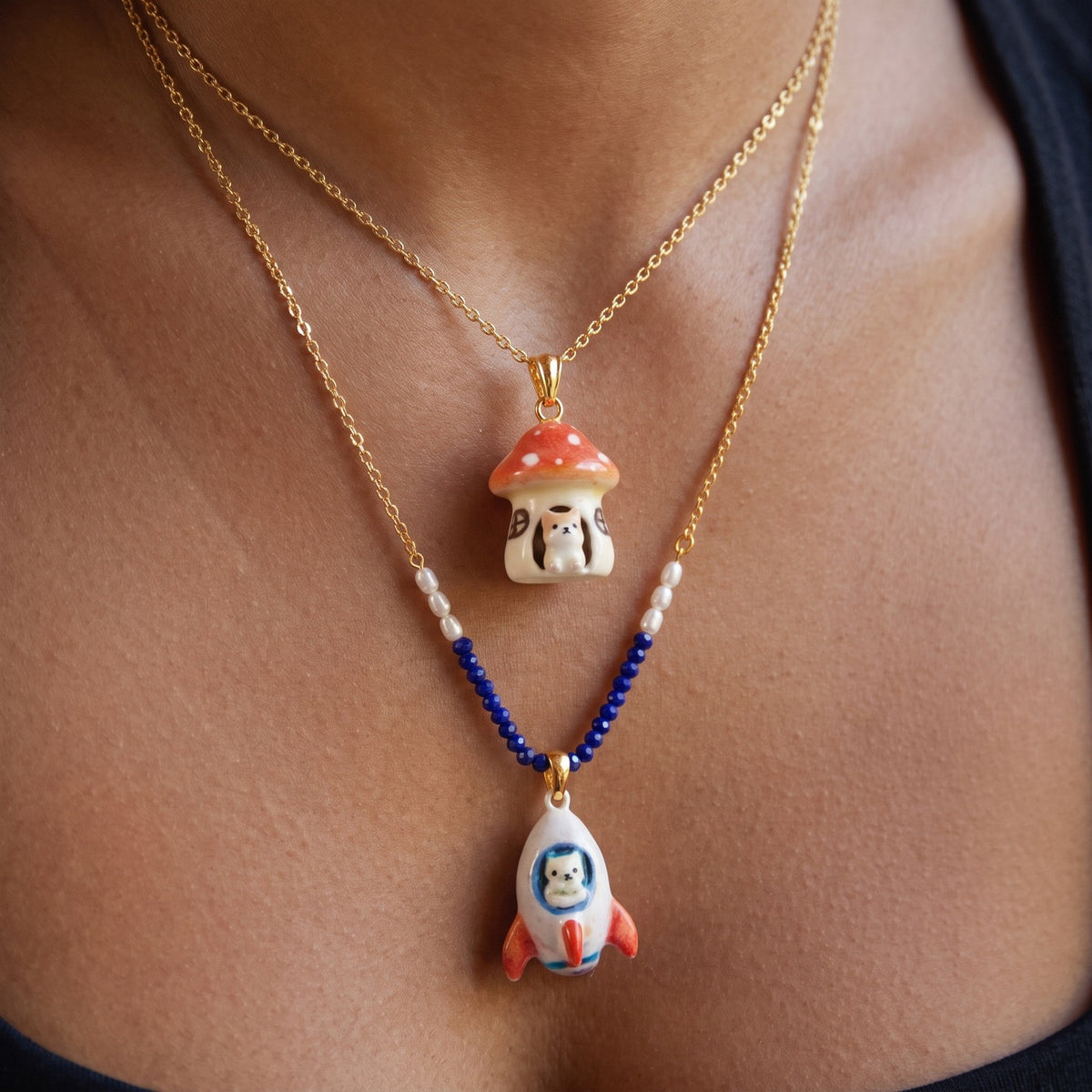 Dainty Layered Enamel Animal Charm Necklace