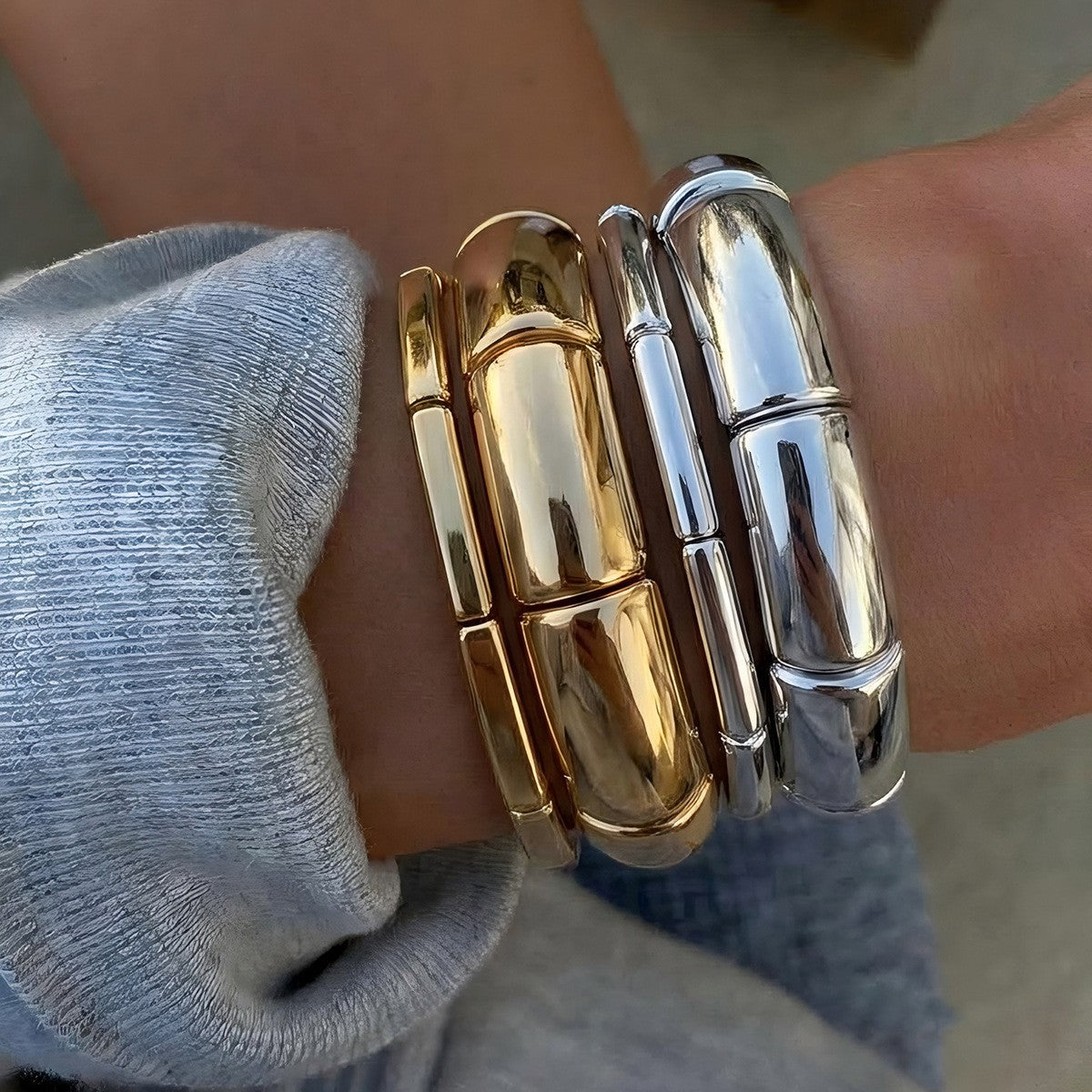 3pc Classy Two-Tone Bamboo Bangle Set