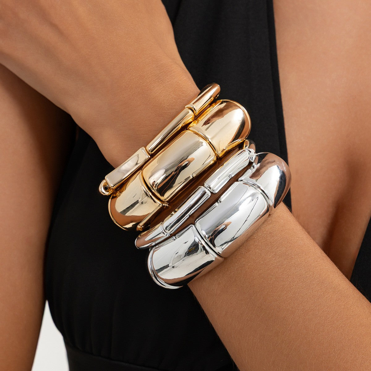 3pc Classy Two-Tone Bamboo Bangle Set