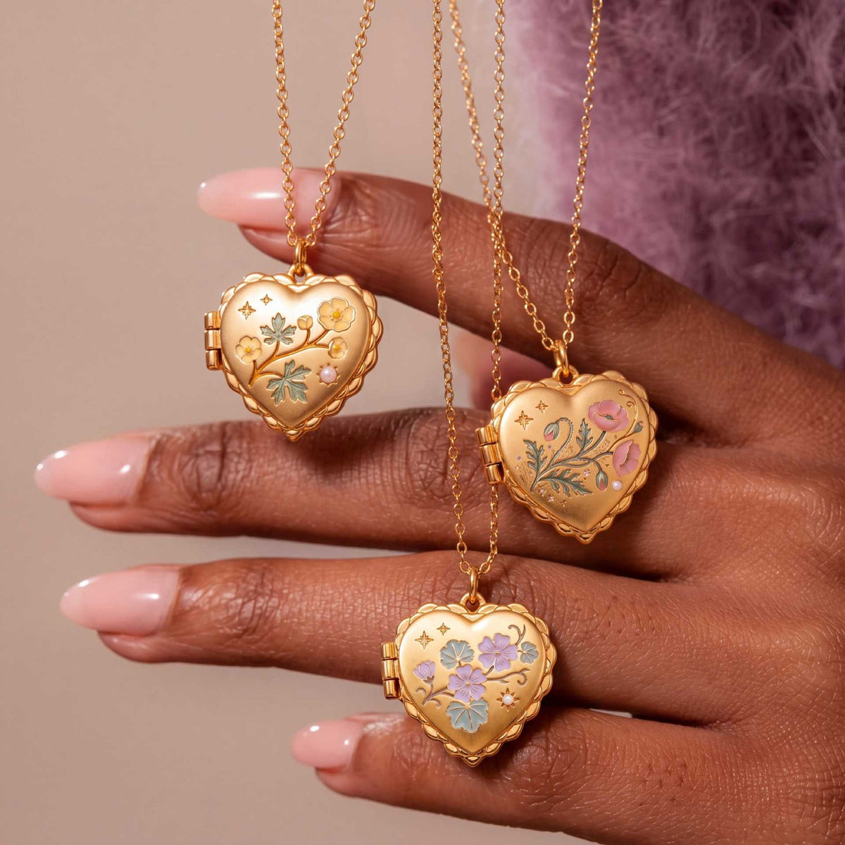 Romantic Enamel Wildflower Heart Locket Necklace