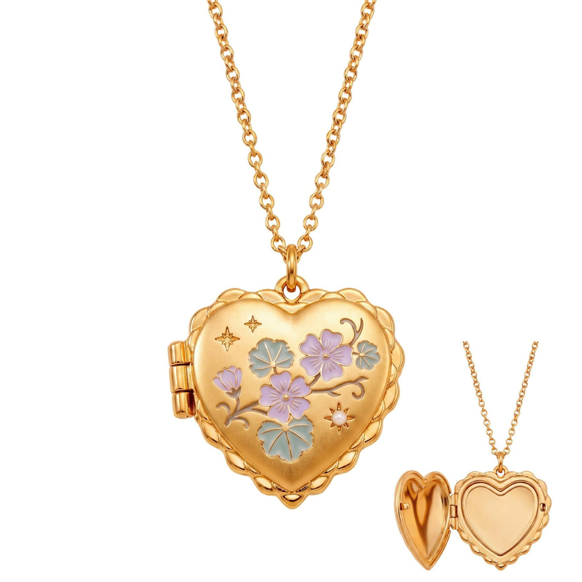Romantic Enamel Wildflower Heart Locket Necklace
