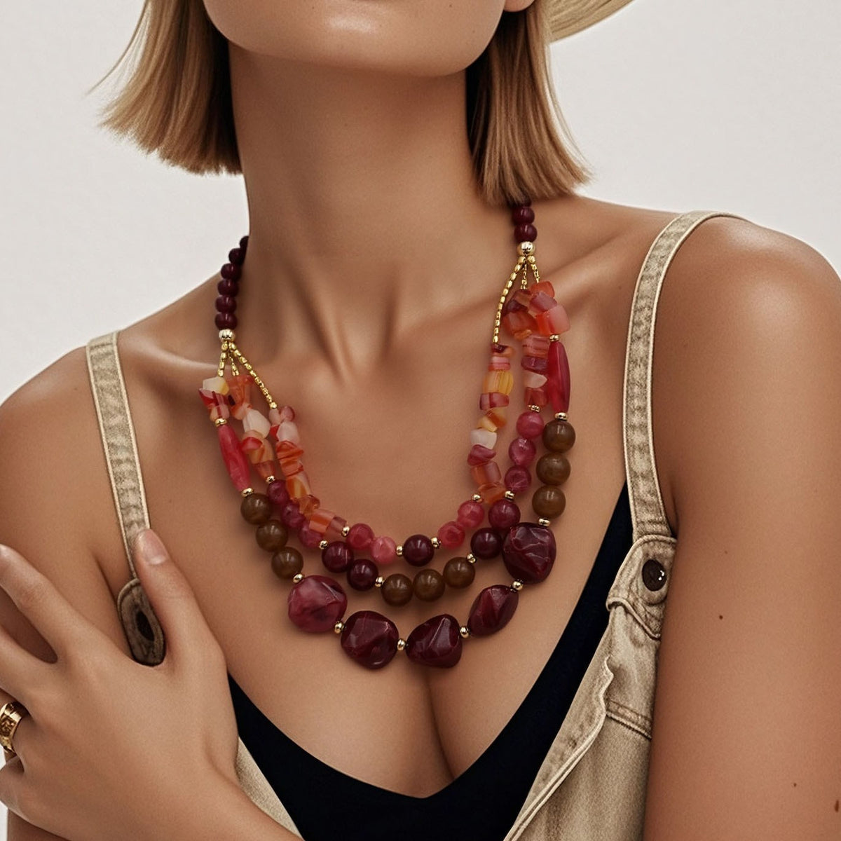 Boho Multi-Strand Resin Bead Necklace
