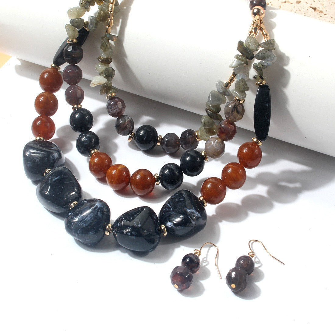 Boho Multi-Strand Resin Bead Necklace