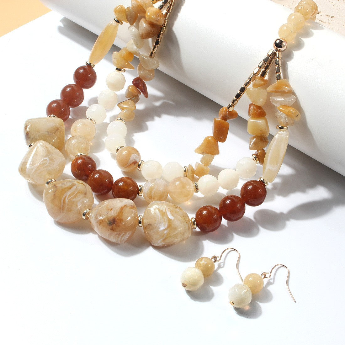 Boho Multi-Strand Resin Bead Necklace
