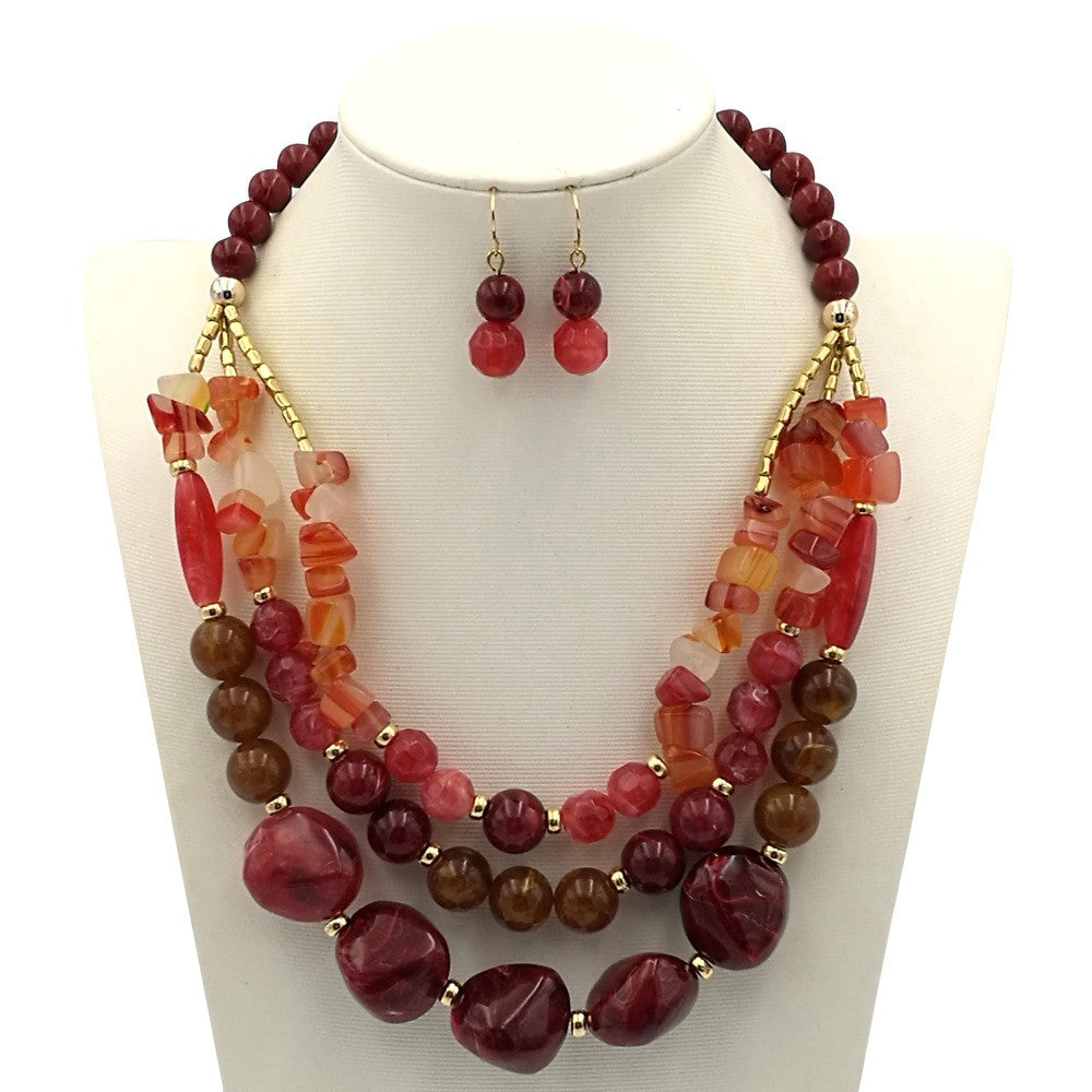 Boho Multi-Strand Resin Bead Necklace