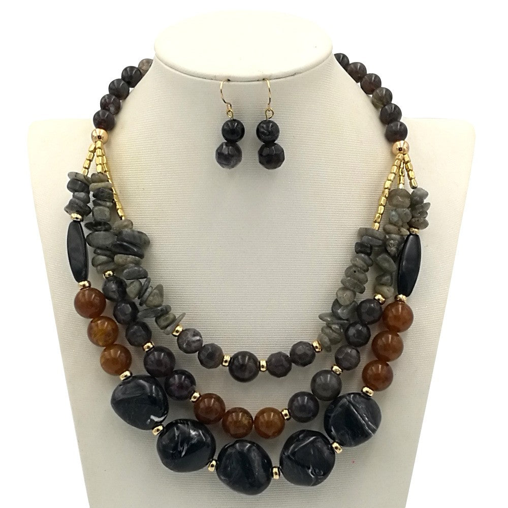 Boho Multi-Strand Resin Bead Necklace