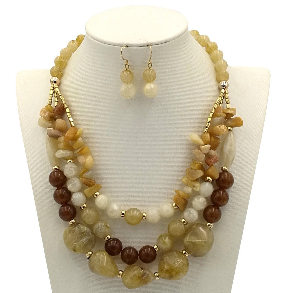 Boho Multi-Strand Resin Bead Necklace