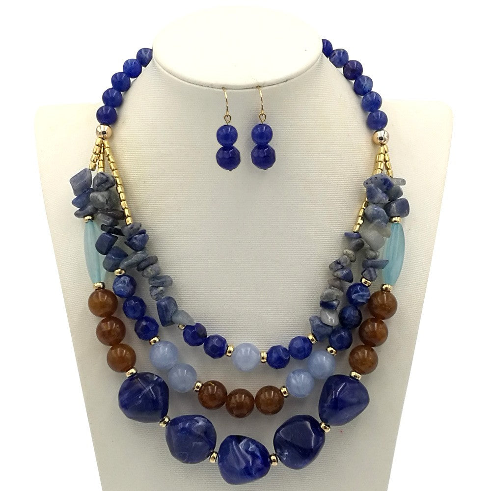 Boho Multi-Strand Resin Bead Necklace