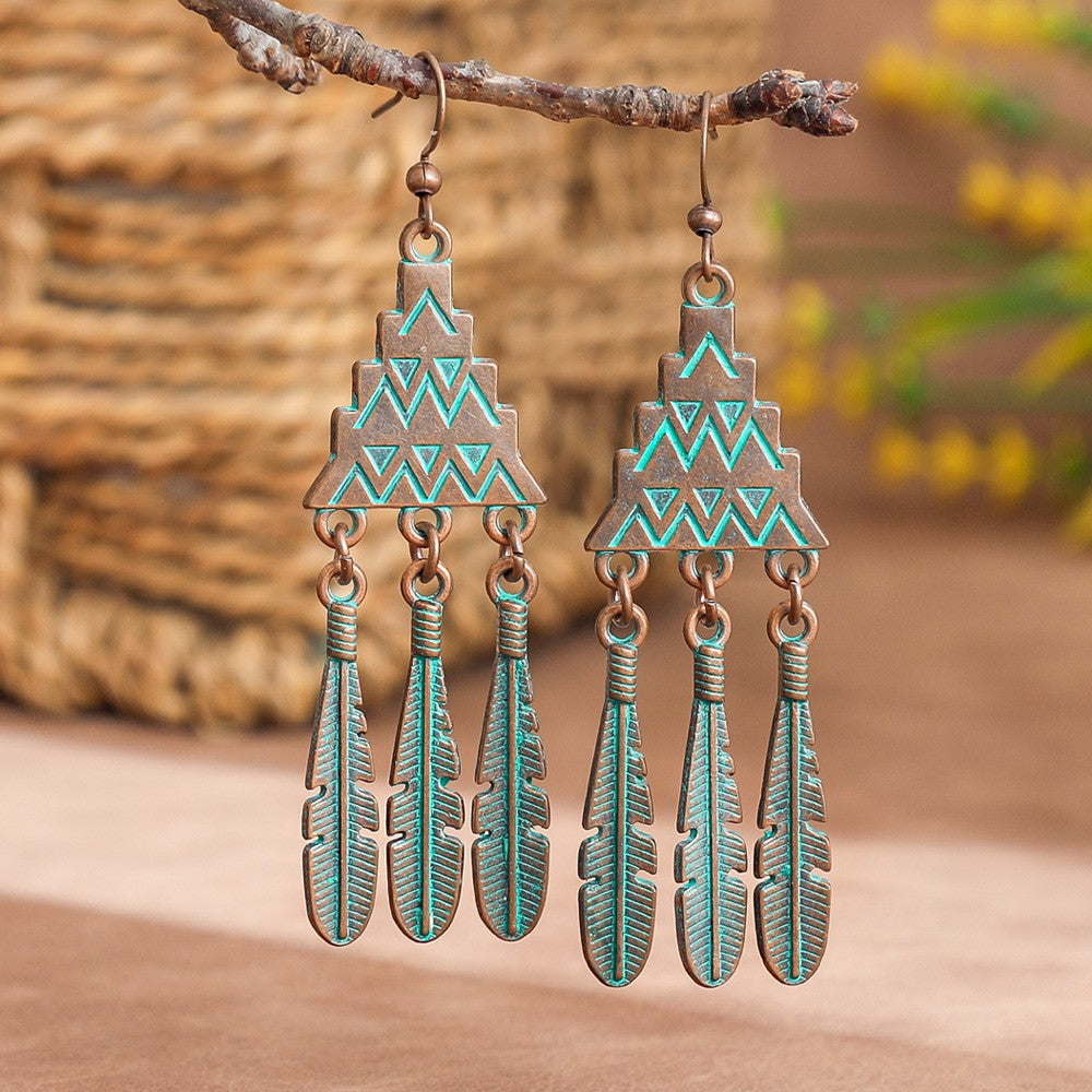 Boho Vintage Turquoise Fan Tassel Earrings