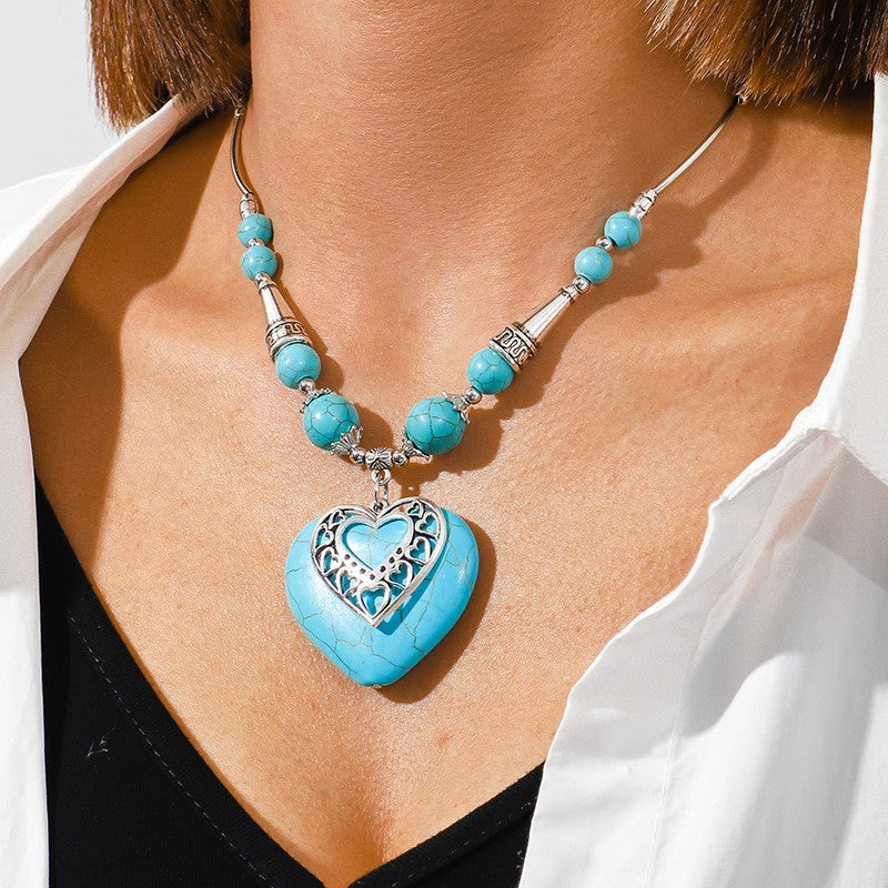 Boho Turquoise Filigree Heart Necklace