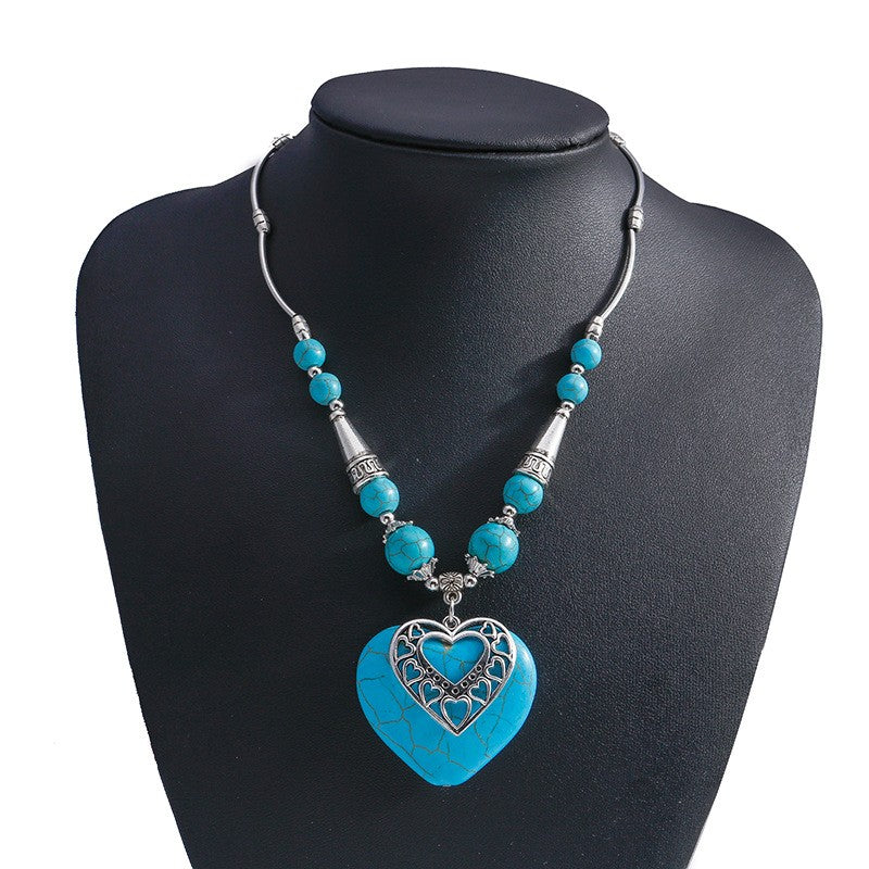Boho Turquoise Filigree Heart Necklace