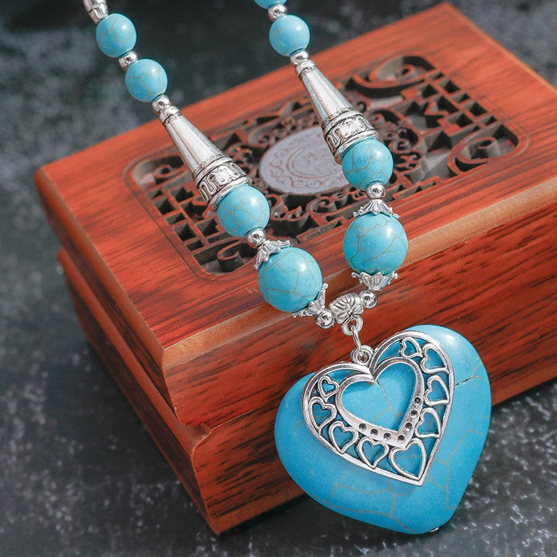 Boho Turquoise Filigree Heart Necklace