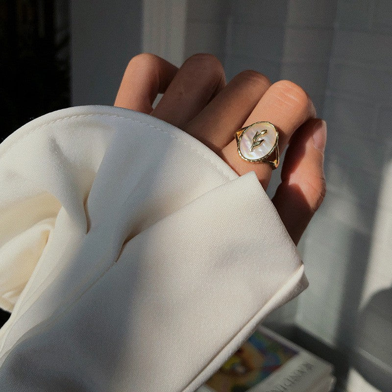 Dainty Mother of Pearl Leaf Signet Ring