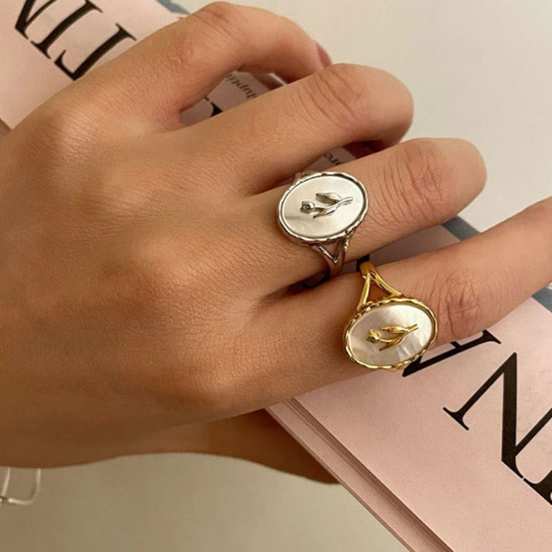 Dainty Mother of Pearl Leaf Signet Ring
