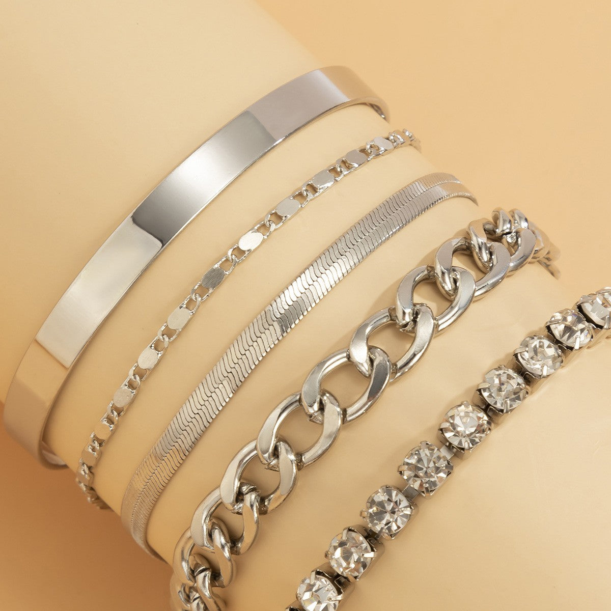 Classy Rhinestone & Mixed Chain Bracelet Set