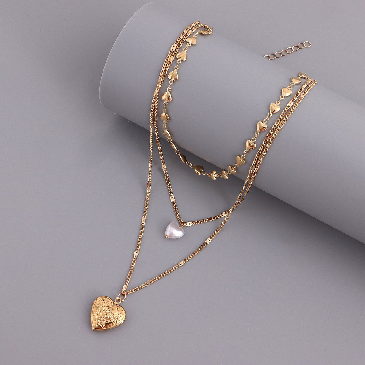 Romantic Multi-Layer Faux Pearl Heart Locket Necklace