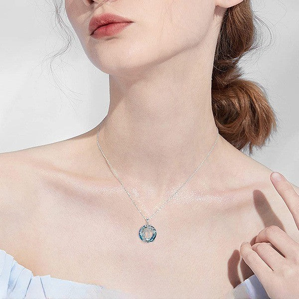 Elegant Blue Crystal Tree Initial Necklace