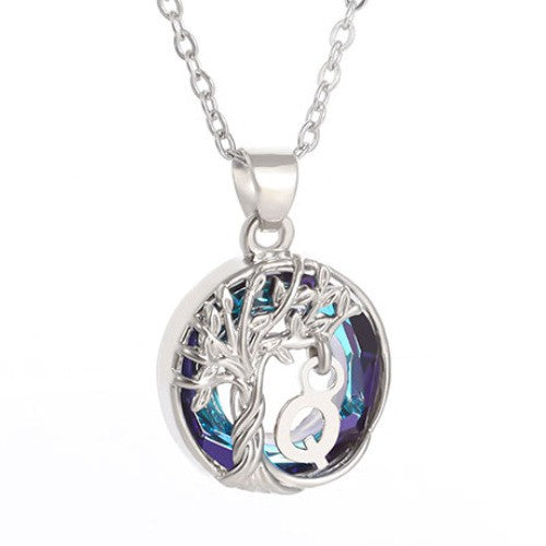 Elegant Blue Crystal Tree Initial Necklace