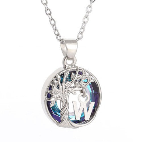 Elegant Blue Crystal Tree Initial Necklace