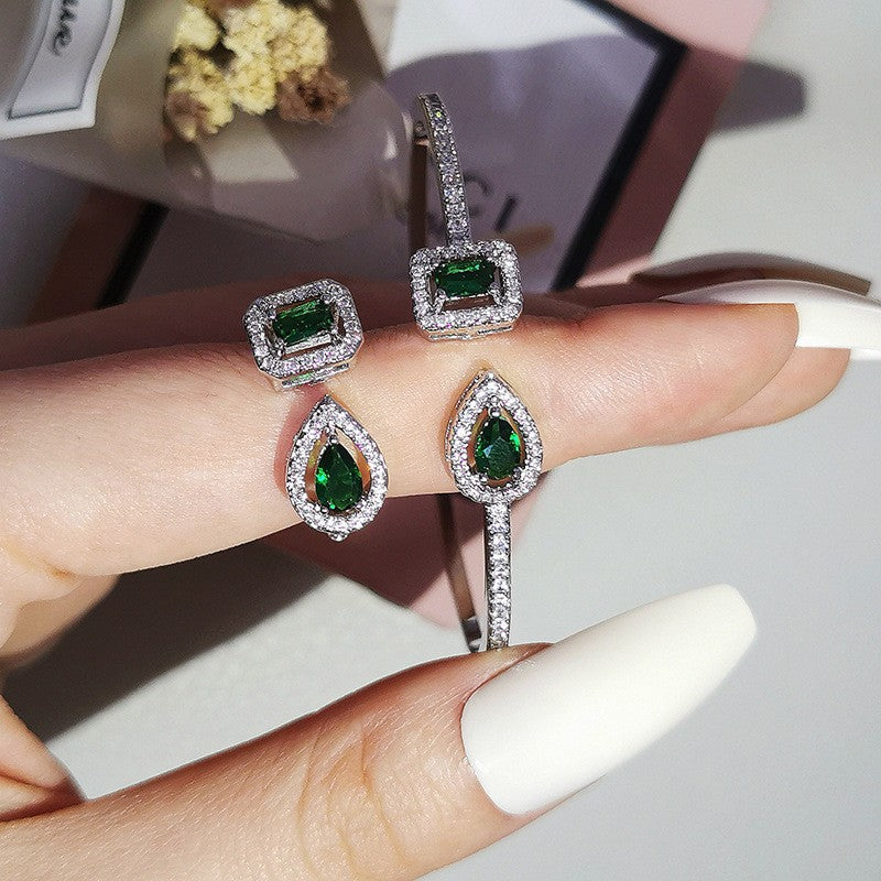 Classy Mixed Shape Zirconia Ring & Bangle Set