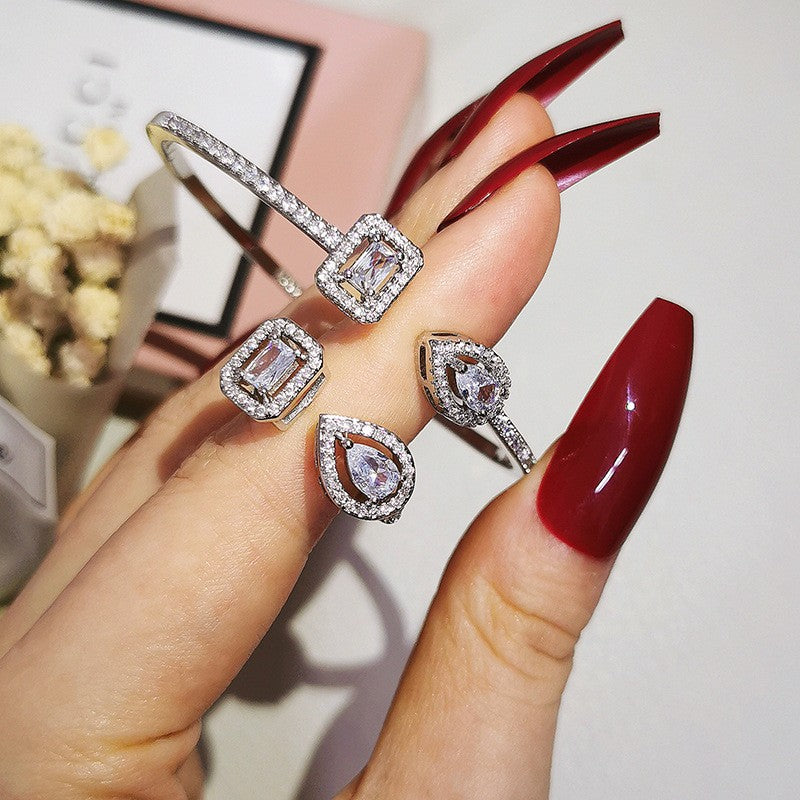 Classy Mixed Shape Zirconia Ring & Bangle Set